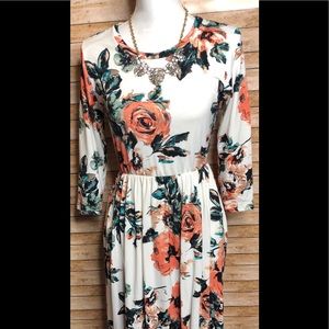 Women's Floral Printed Maxi Dress w Pockets XL